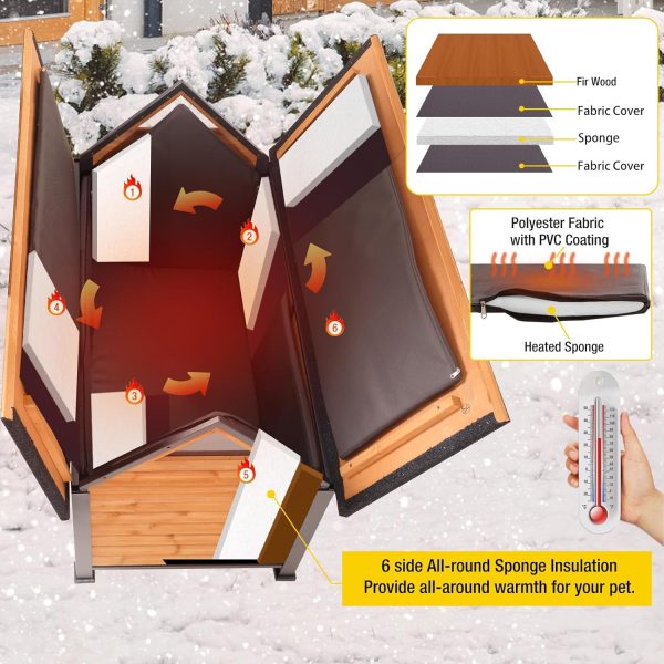 Dog House with Insulated Liner Anti-Chewing Metal Frame Design Insulated Wooden Dog Kennel with Unique Design Roof, Weatherproof Dog House for Outdoor Indoor - Image 2