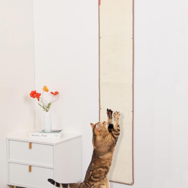 66.93x13.38x0.32 inch Thickened Cat Wall Scratcher Carpet, Cat Climbing Wall, Durable Cat Wall Furniture, Tall Cat Scratching Post, Wall Scratchers for Indoor Cats Sofa Protector (Beige-Velcro Strap) - Image 2